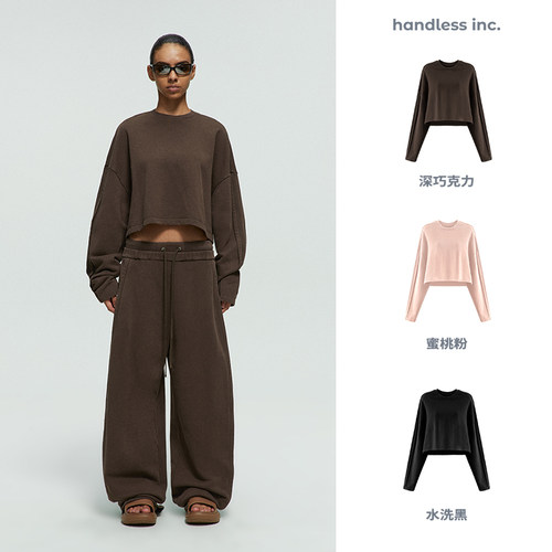 handlessinc圆领宽松短款卫衣