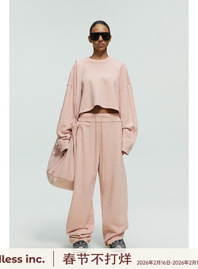 handless inc｜活页压褶圆领宽松短款卫衣