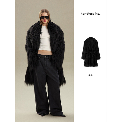 【年终巨惠 】handless inc | leather-长款无领环保皮草大衣外套