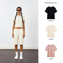 handless inc 欧美街头正肩系列-T恤 短款正肩纯棉修身短袖T恤女