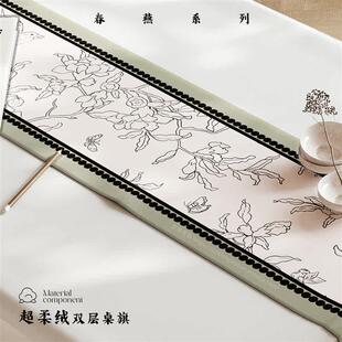 春燕复古轻奢感桌旗长条餐桌布电视机柜装饰布中式茶旗床尾巾