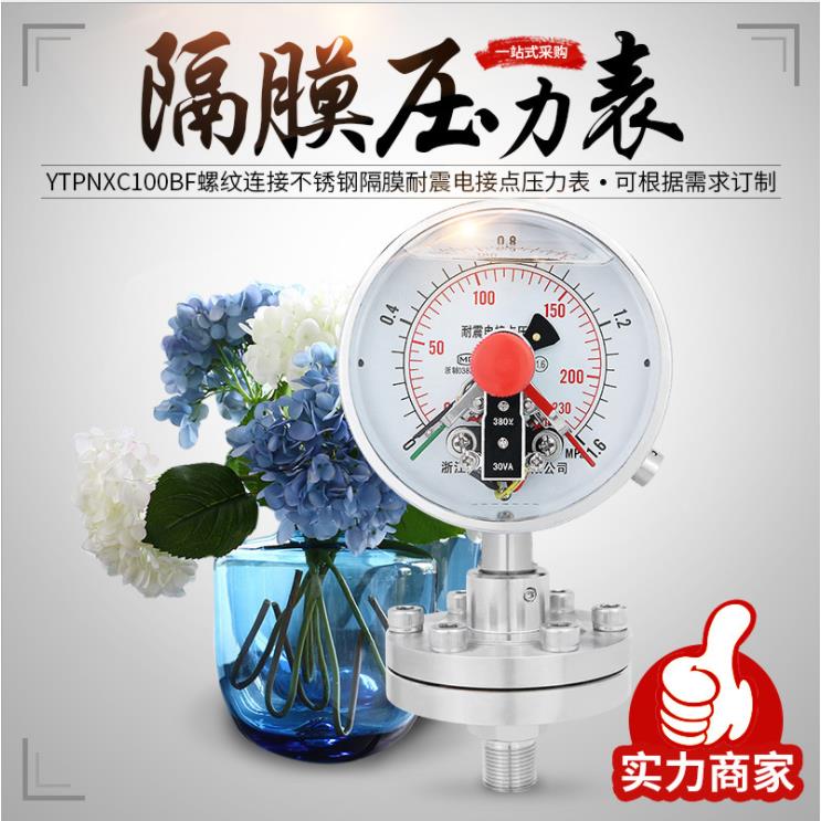 不锈钢隔膜电接点压力表YNXCTP100BF螺纹连接耐强腐蚀控制压力表