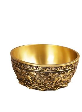 宏达全黄铜加厚浮雕麒麟聚宝盆室内玄关装饰铜器聚宝盆摆件