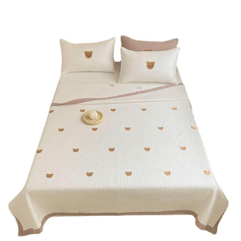 ins风韩国小熊刺绣全棉盖毯纯棉床盖三件套夹棉床单四季绗缝薄被,床上用品,床单,淘宝优惠券,粉丝福利购,淘宝优惠卷