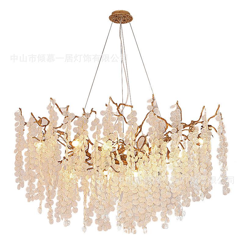 全铜吊灯法轻奢风客厅餐厅卧复室枝形水晶吊别墅式楼梯式灯金钱树
