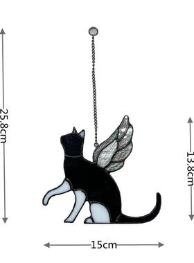 新品彩色玻璃工艺品可爱的玻璃猫咪翅膀天使猫窗饰猫咪纪念品