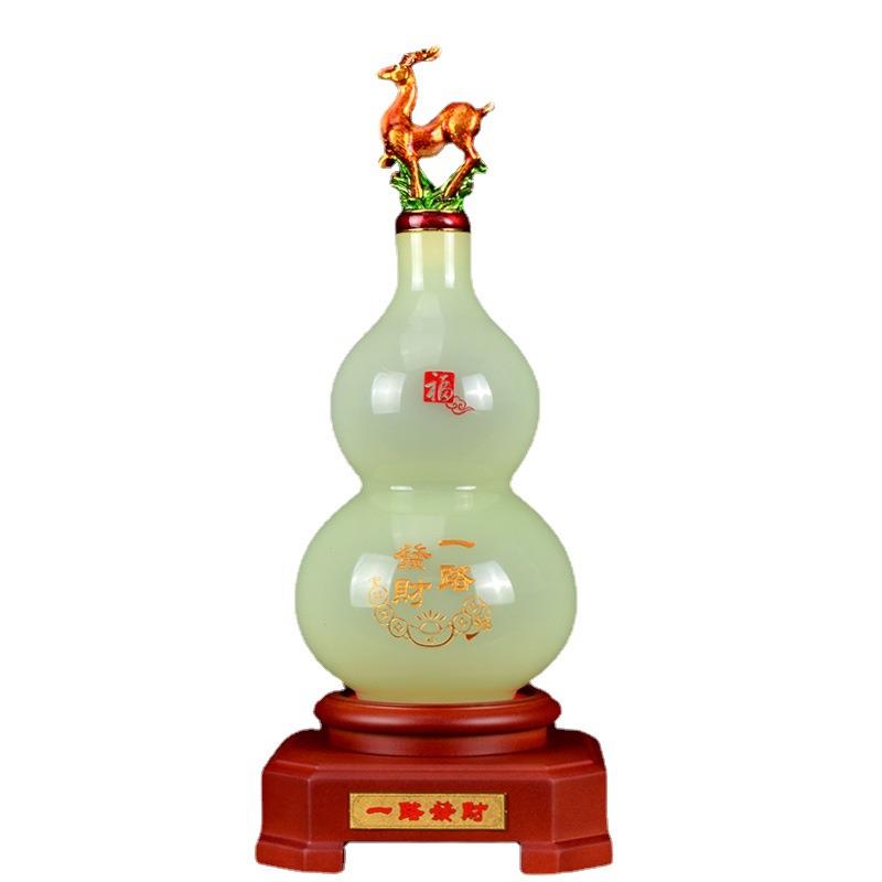 一路发财琉璃玉石花瓶摆件家居客厅酒柜电视柜装饰品乔迁新居礼品