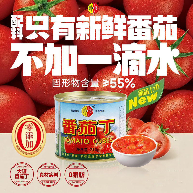 新疆番茄丁块罐头210g半球红切块