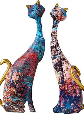 艺术感油画猫咪摆件家居客厅摆设创意轻奢样板房软装饰品货源