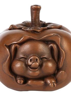 紫铜《诸事如意》摆件柿子家居桌面装饰可爱生肖猪工艺礼品