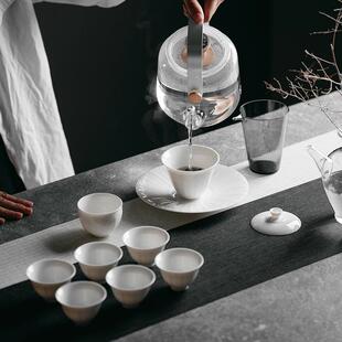 德化猪油白刻花菊瓣纹盖碗壶承功夫茶具泡茶碗干泡盘羊脂玉瓷