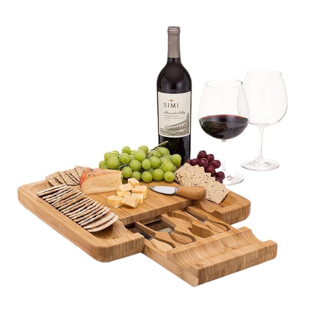 现货竹制芝士厨奶酪套板装NZ035户外披房萨盘含板刀具四件套装