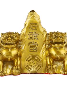 厂家黄铜石敢当摆件双狮石敢当家居办公桌摆件铜器工艺品装饰