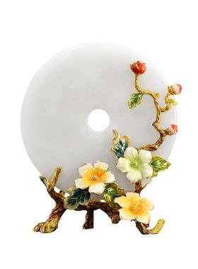 新中式珐琅彩高端摆件客厅玄关电视柜饰品高档平安扣玉石家居装饰