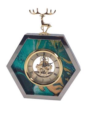 欧式客厅时钟摆件不锈钢轻奢高档摆设卧室静音简约现代创意座钟