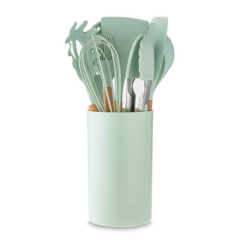 12件套木柄硅胶厨具套装不粘锅烹饪铲勺套装收纳桶彩盒包装,厨房/烹饪用具,锅铲,淘宝优惠券,粉丝福利购,淘宝优惠卷