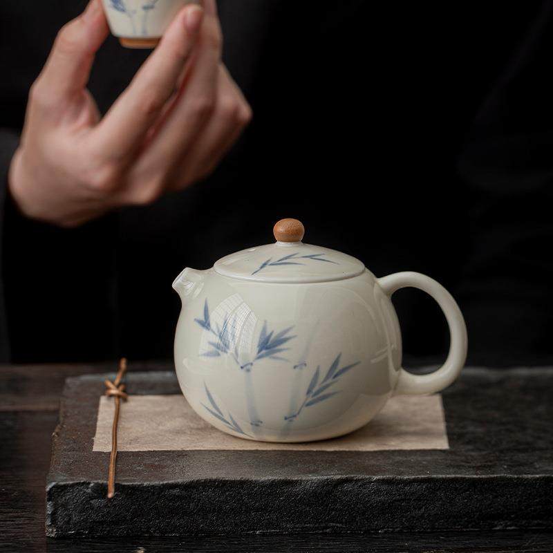 草木灰手绘茶壶釉下彩青花竹子泡茶器家用高档功夫茶具陶瓷泡茶壶,餐饮具,茶壶,淘宝优惠券,粉丝福利购,淘宝优惠卷