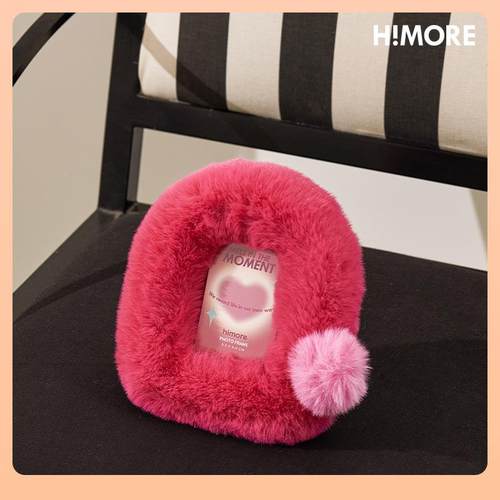 ▹复古绒毛粉粉相框寸拍立得照片摆件海马体门店同款莓