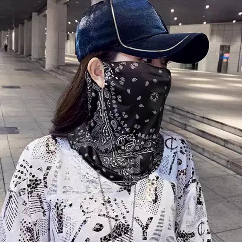 防晒面罩男女冰丝挂耳护颈围脖遮全脸脖套夏天遮阳骑行面巾面纱潮