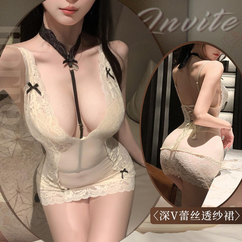 高阶尤物蕾丝透视包臀睡裙内衣夜店女王性感纯欲连衣裙