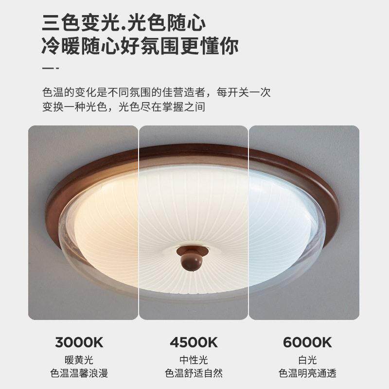 侘寂风美式复古卧室吸顶灯创意新款法式中古风圆形房间主卧灯具