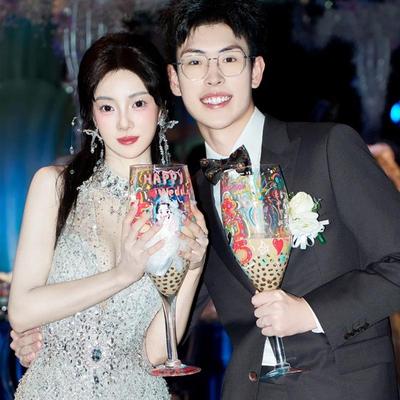 超大号敬酒杯拍照涂鸦创意结婚新人礼物高脚杯情侣玻璃杯婚庆布置