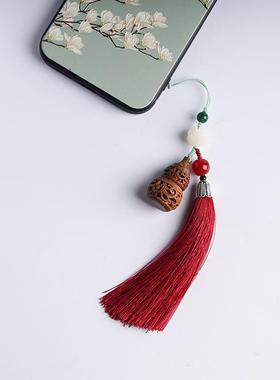 绿檀木刻镂空葫芦香囊手机吊坠挂件装饰钥匙扣挂绳可打开古玩挂件