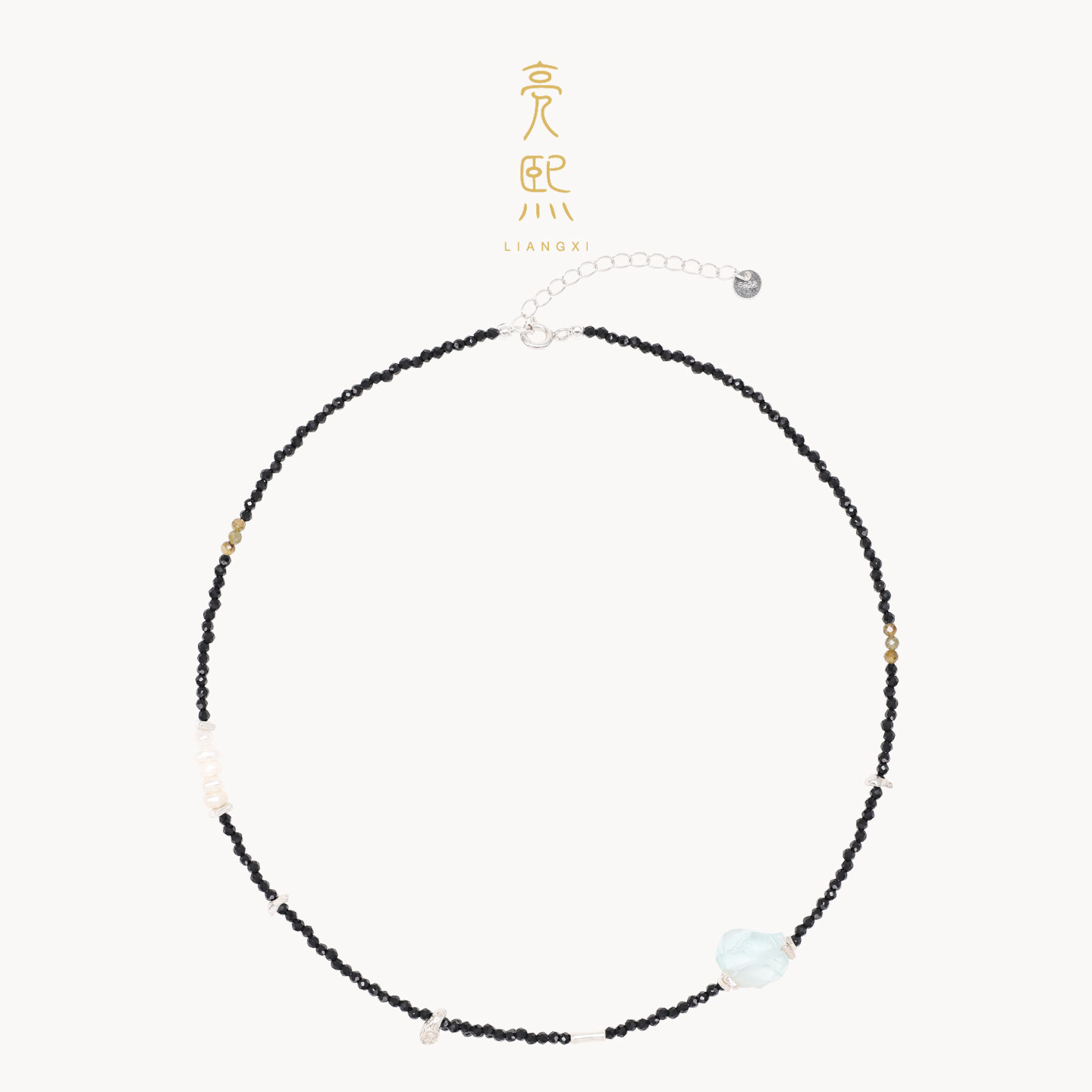 异形天然石珍珠黑尖晶串珠项链