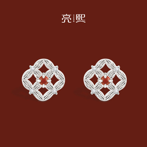 亮熙通宝系列南红钱币耳钉新年本命年红色耳环2025年新年新款
