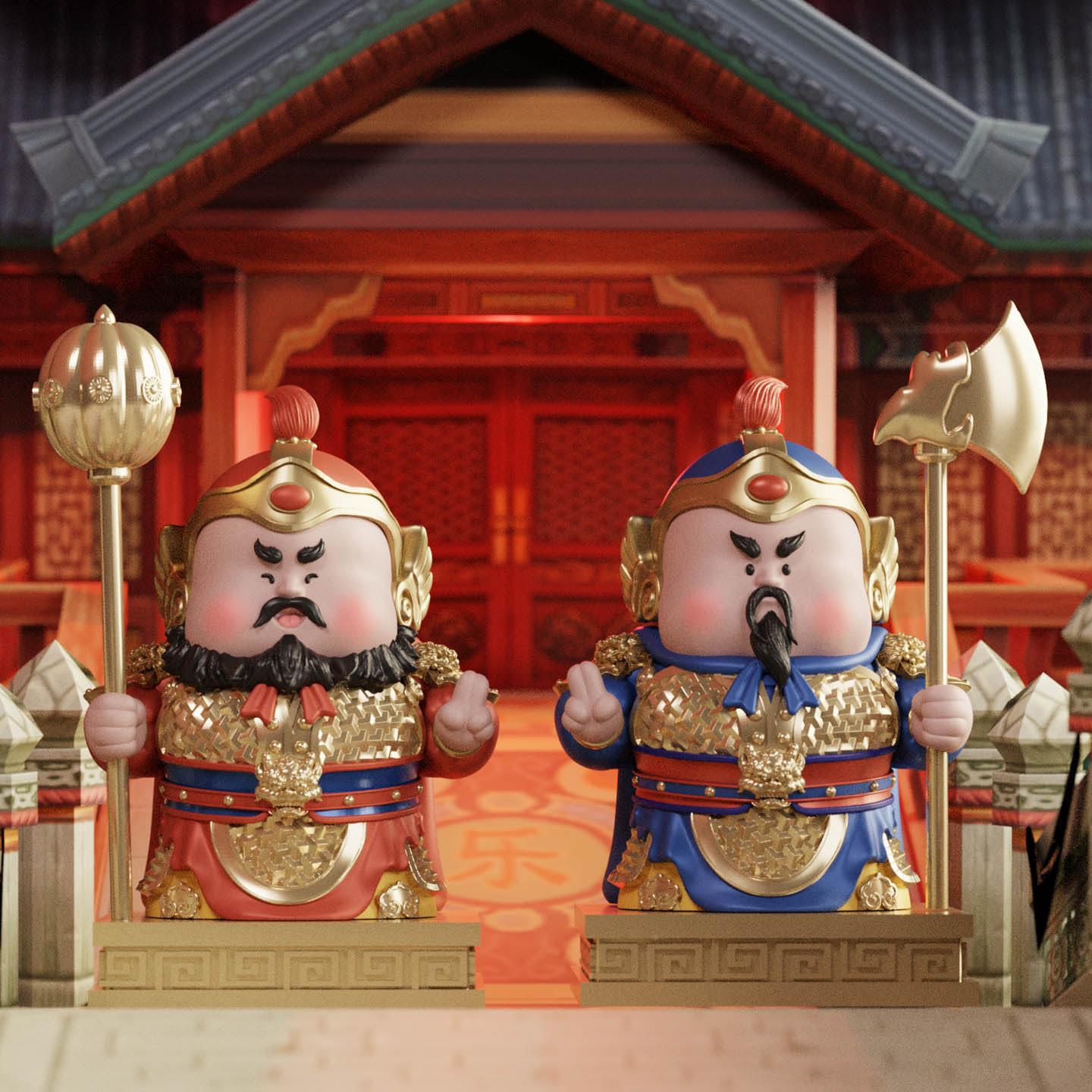 关门神摆件入户玄安守护国风门神神家平居办室工位公桌面装饰乔迁