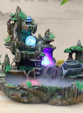 客厅摆件流水喷居泉盆假山迁鱼池866家饰品前景台吧台装饰乔开 业