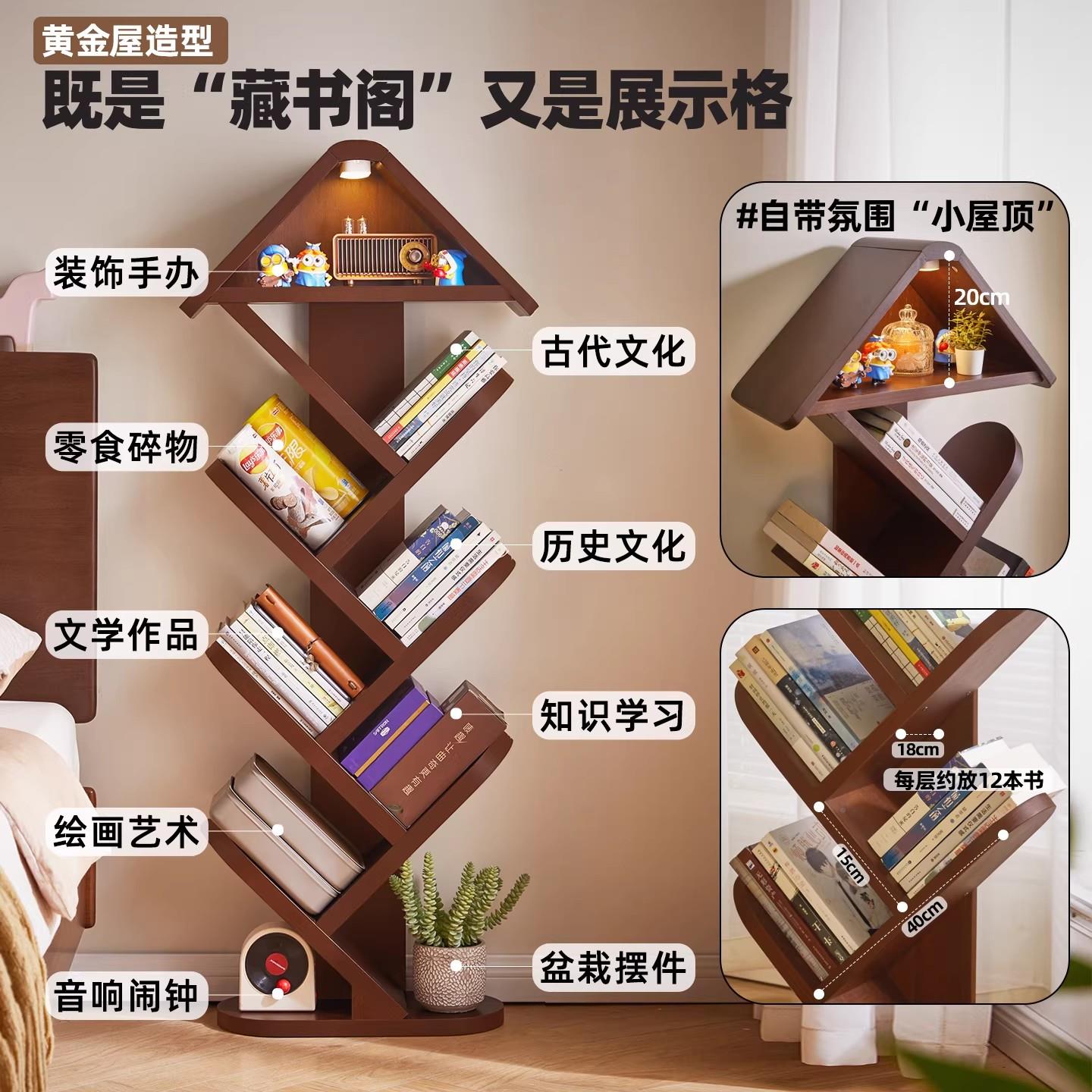 童实书架落地置RF-HJWSJ物架客厅一体靠墙小书窄架家木用款不占空