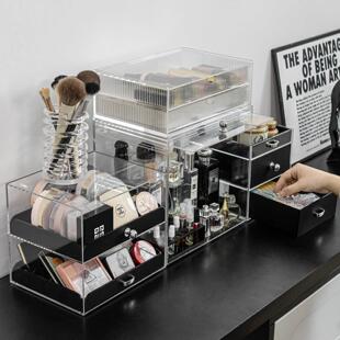 压克化妆品收置纳盒桌面高级感妆台物化架防尘护肤品抽屉力京极尼