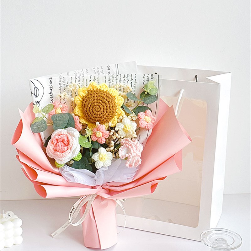 成品新款毛线花针织花束向日葵玫瑰教师节送女友闺蜜老师生日礼物