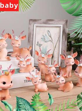 极速花韵小鹿可爱树脂梅花鹿摆件蛋糕烘焙汽车装饰家居儿童男女生