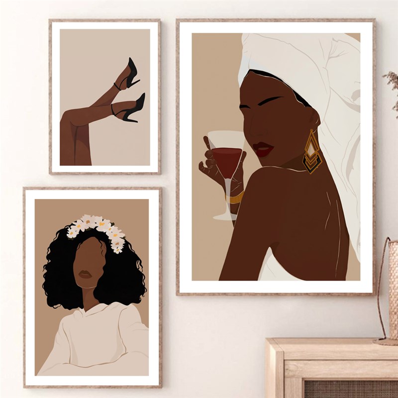 Bath Girl Abstract Black Woman Daisy African Art  Painting N