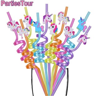8pcs Mermaid Theme Party Decors Mermaid Tail Straws Reusable