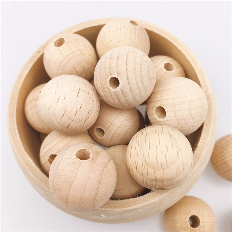 10-150PCS Beech Wooden Newborn Chewable Bead Round Ball Ecof