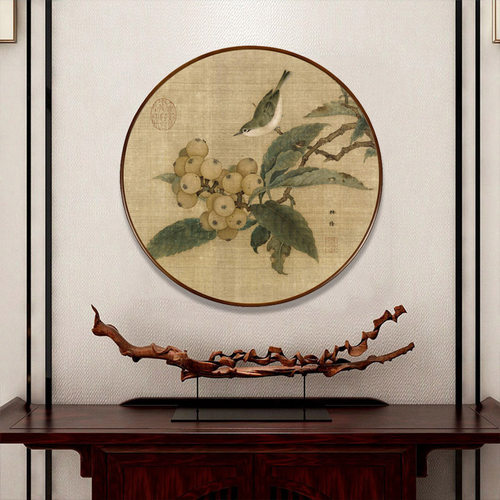 好货圆形电表箱挂画中式客厅背景墙装饰画玄关过道壁画林椿枇杷山