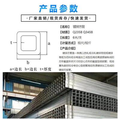 极速巨成云镀锌方管焊接矩形钢方钢架子镀锌方型管6米/根20*20mm