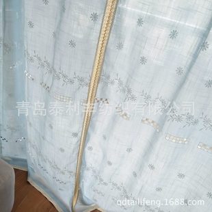 厂促客厅帘 挂钩两用 电脑绣花小格子粗布窗帘 穿杆