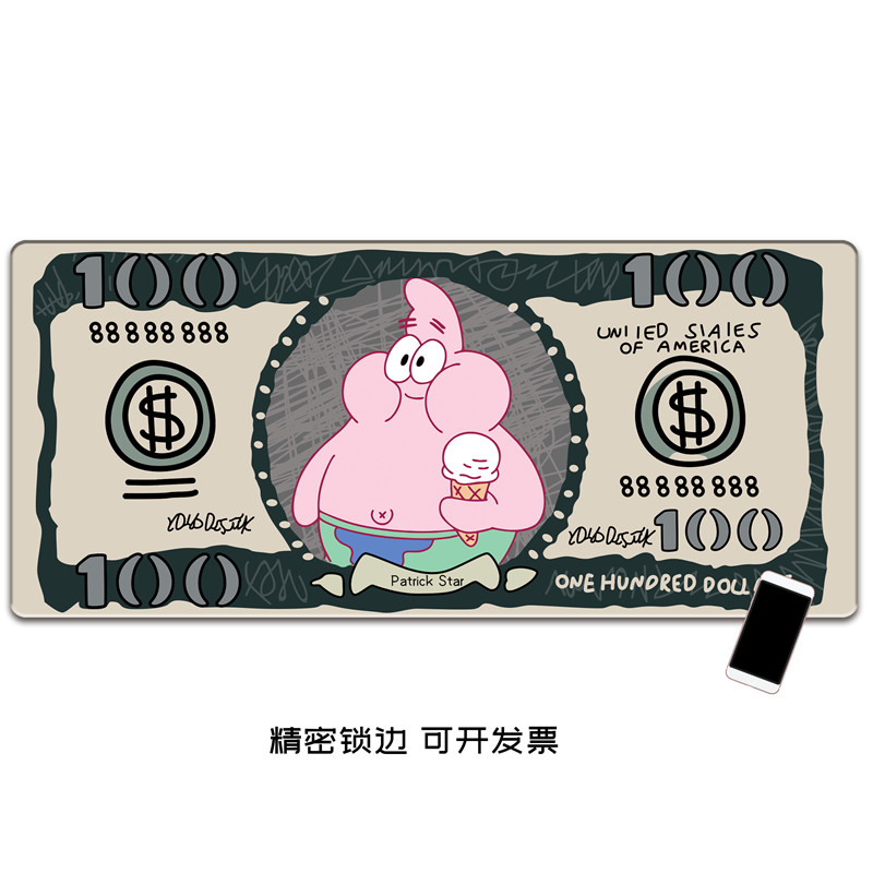 海绵宝宝派大星可爱女生鼠标垫超大锁边电脑键盘防滑办公书桌胶垫