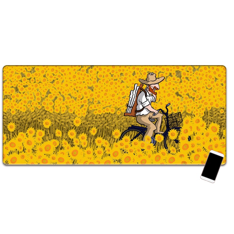 可爱卡通梵高电脑鼠标垫超大锁边个性女生清新文艺创意办公桌垫