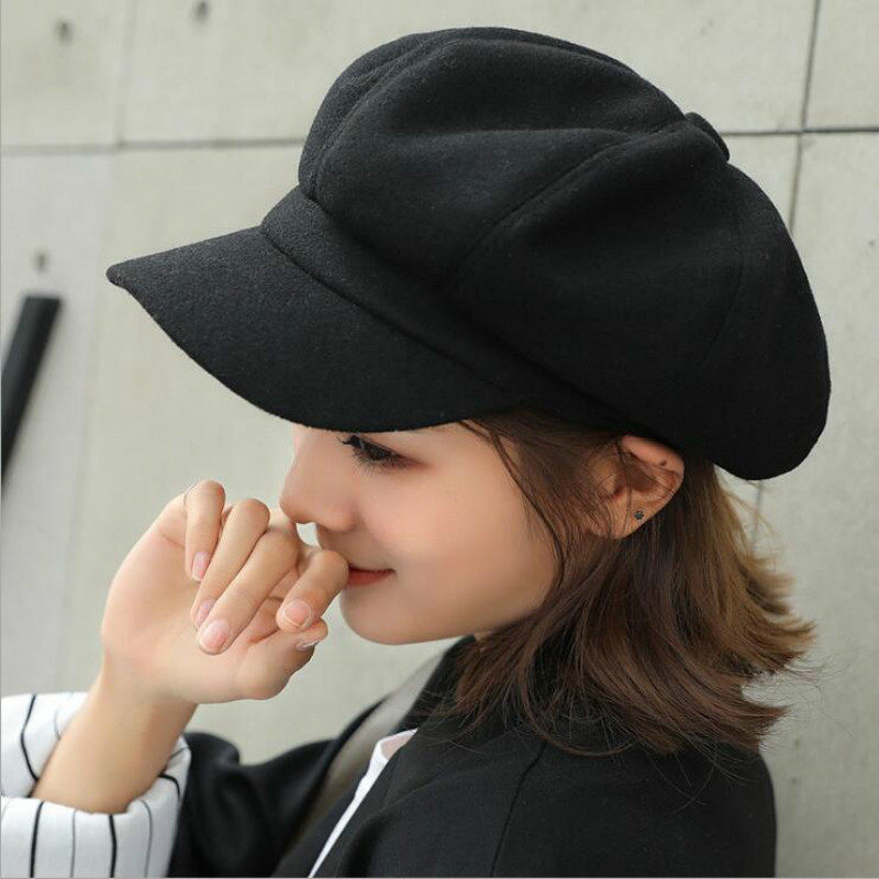 Fashion wild wool Women Beret Autumn Winter Octagonal Cap Ha