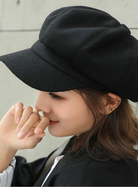 Fashion wild wool Women Beret Autumn Winter Octagonal Cap Ha