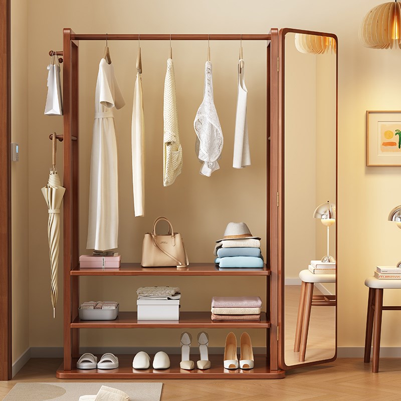 全身镜卧室实木穿衣镜家用试衣镜客厅可移动衣帽架镜子一体落地镜