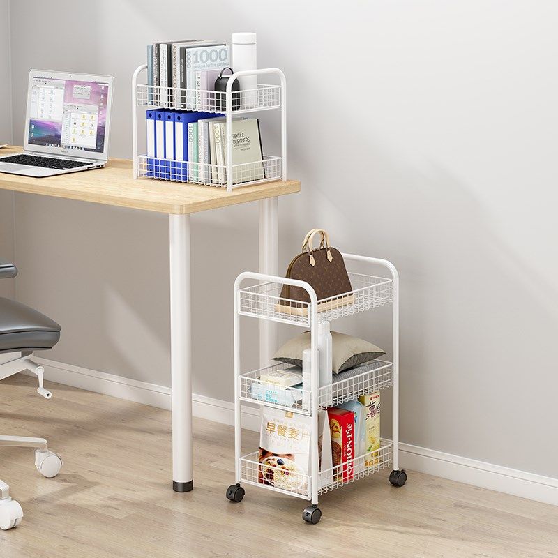 桌下书本收纳箱书包零食储物筐床头带轮移动小推车置物架宿舍好物