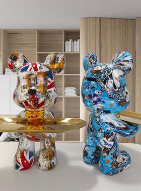 网红暴力熊客厅大型落地托 托盘架摆件电视柜沙发旁轻奢家居软装