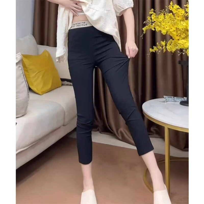 黑色防晒面膜裤女2025新款夏季薄款高腰紧身显瘦小个子八分烟管裤