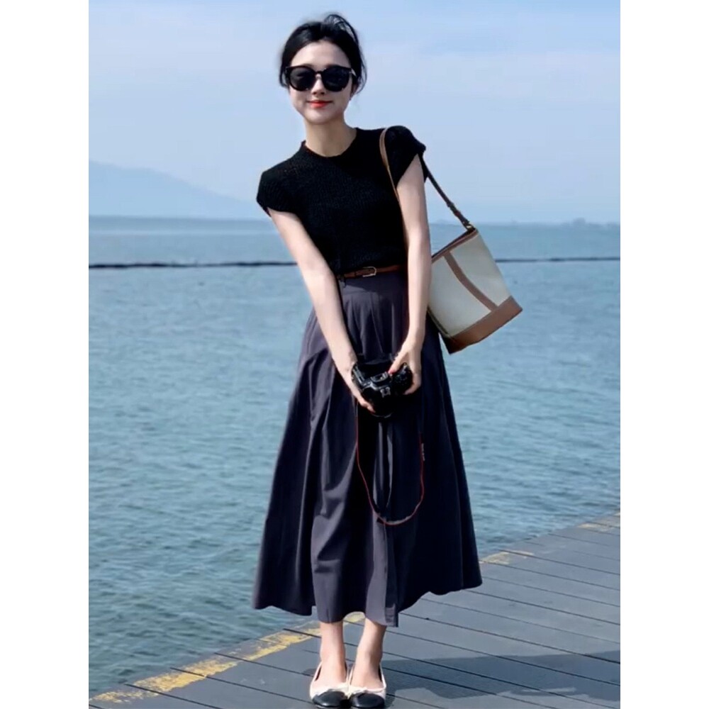 欧洲站2024新款高级感小香风休闲时尚裙子显瘦职业两件套装裙女夏